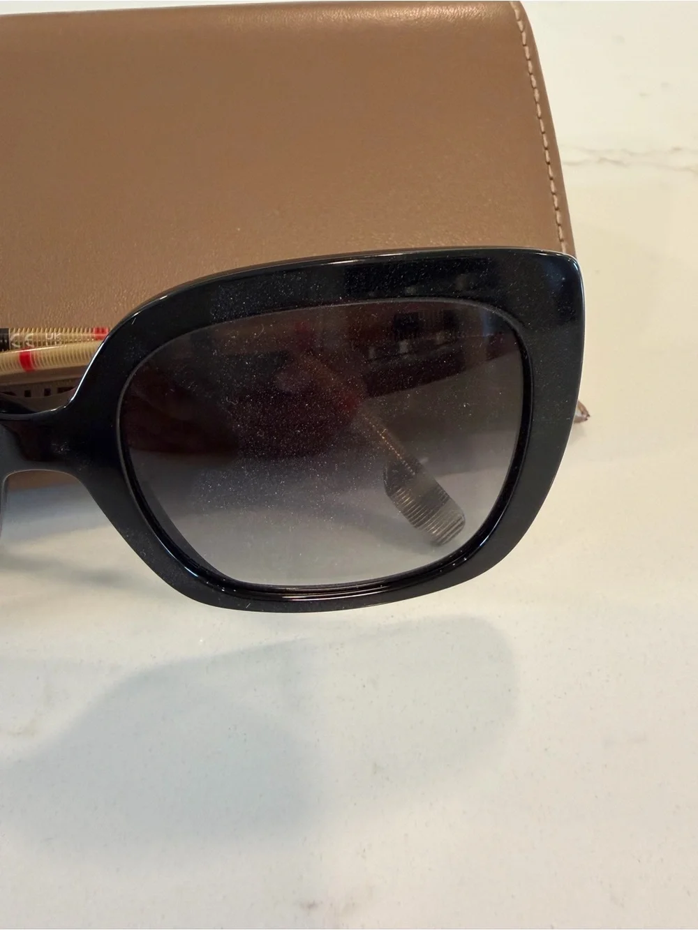 Burberry Black Cat-Eye Sunglasses with Check-Pattern Temples (BE4323 CAROLL)